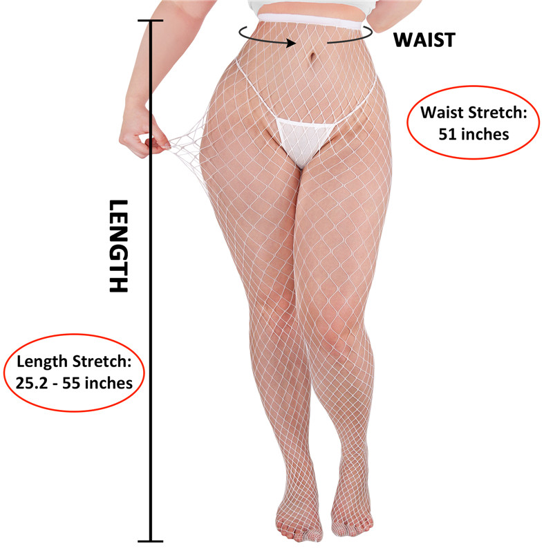 High Waist Night-Glow Fishnet Mesh Tights 2 Pairs Stockings – Large Grid Patterns