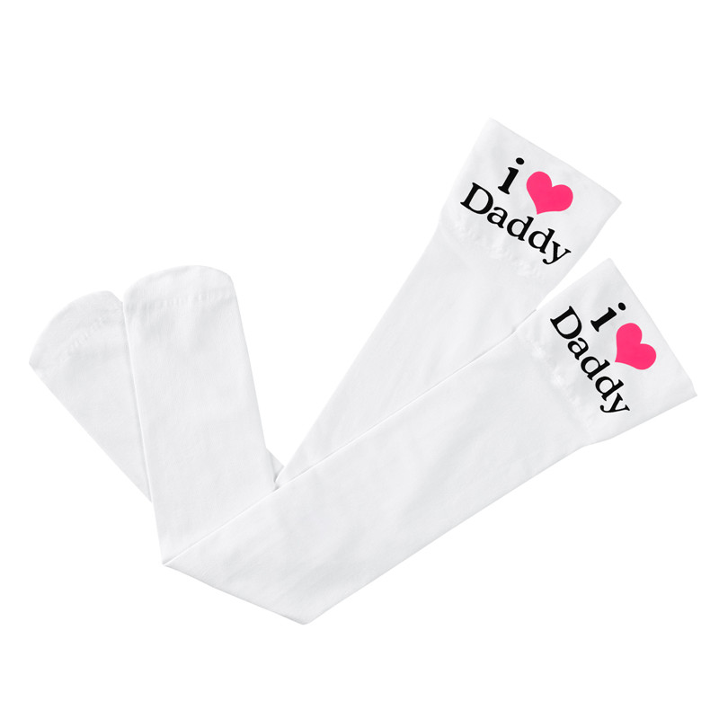 I Love Daddy Print Silk Stockings