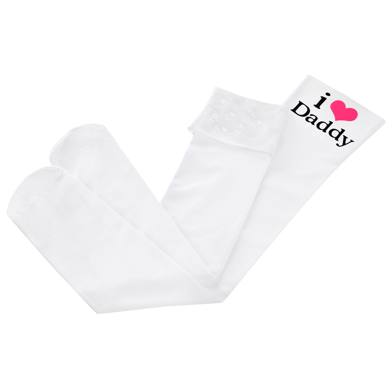 I Love Daddy Print Silk Stockings