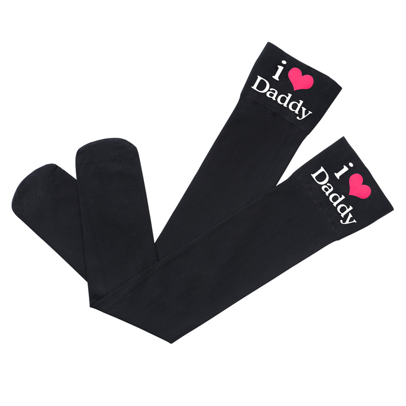 I Love Daddy Print Silk Stockings