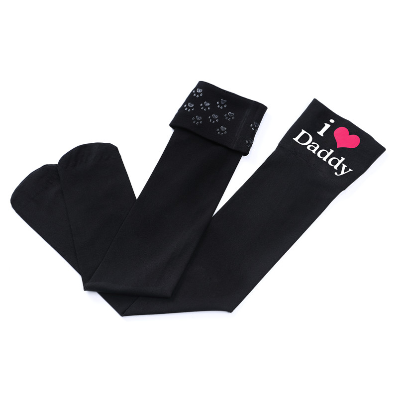 I Love Daddy Print Silk Stockings