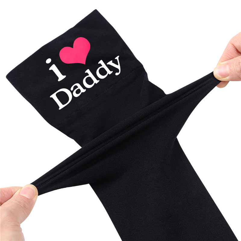 I Love Daddy Print Silk Stockings