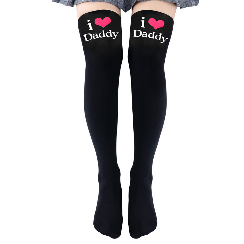 I Love Daddy Print Silk Stockings
