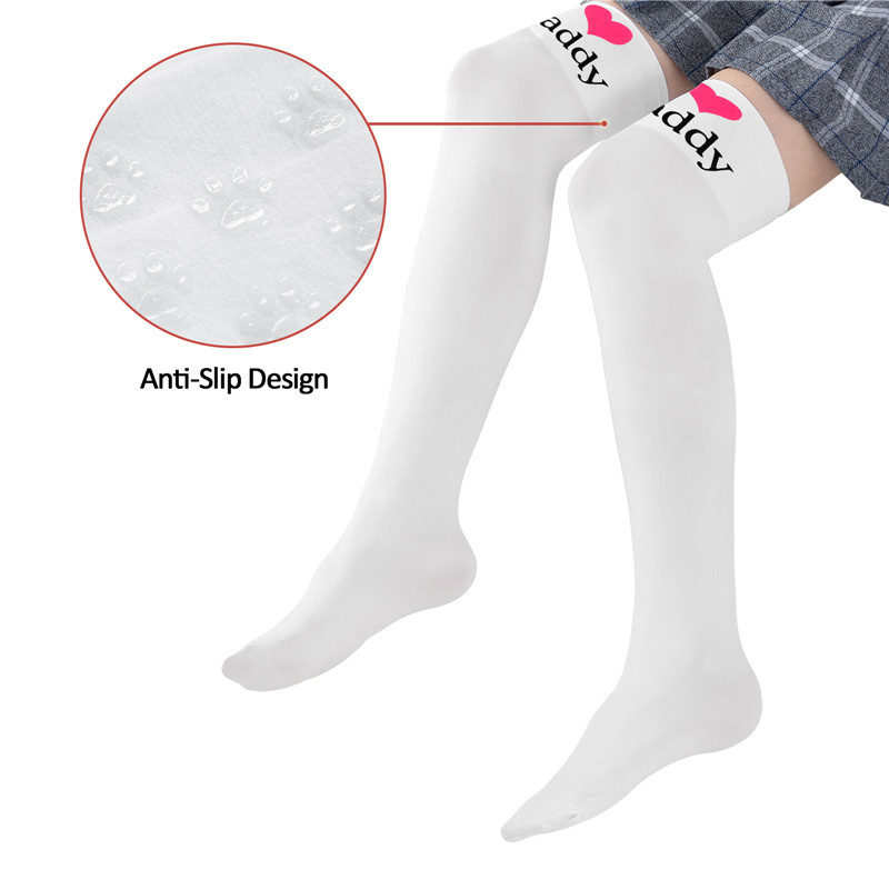 I Love Daddy Print Silk Stockings