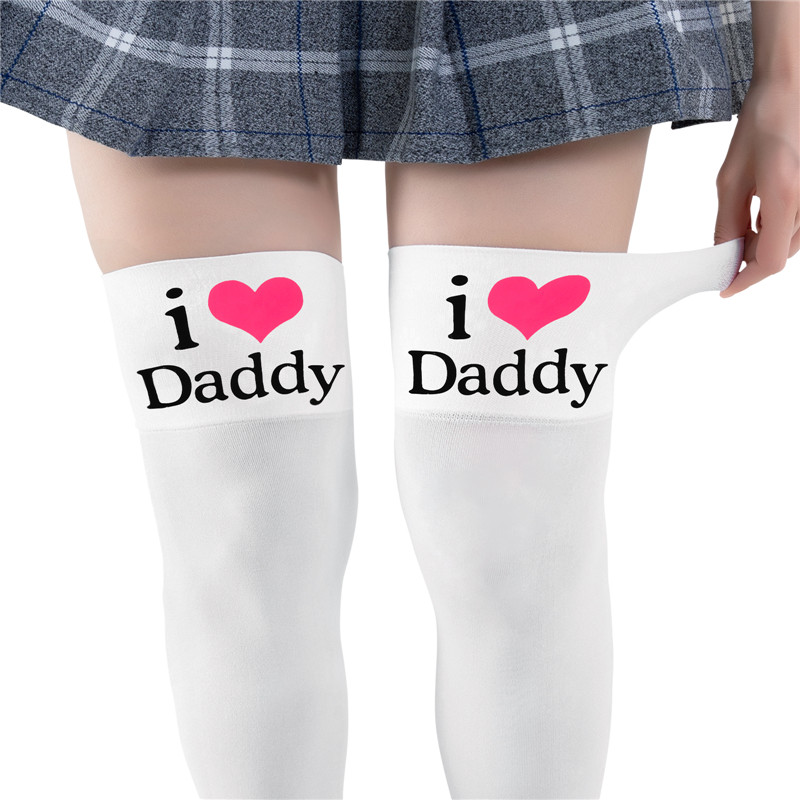 I Love Daddy Print Silk Stockings