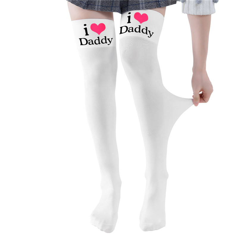 I Love Daddy Print Silk Stockings