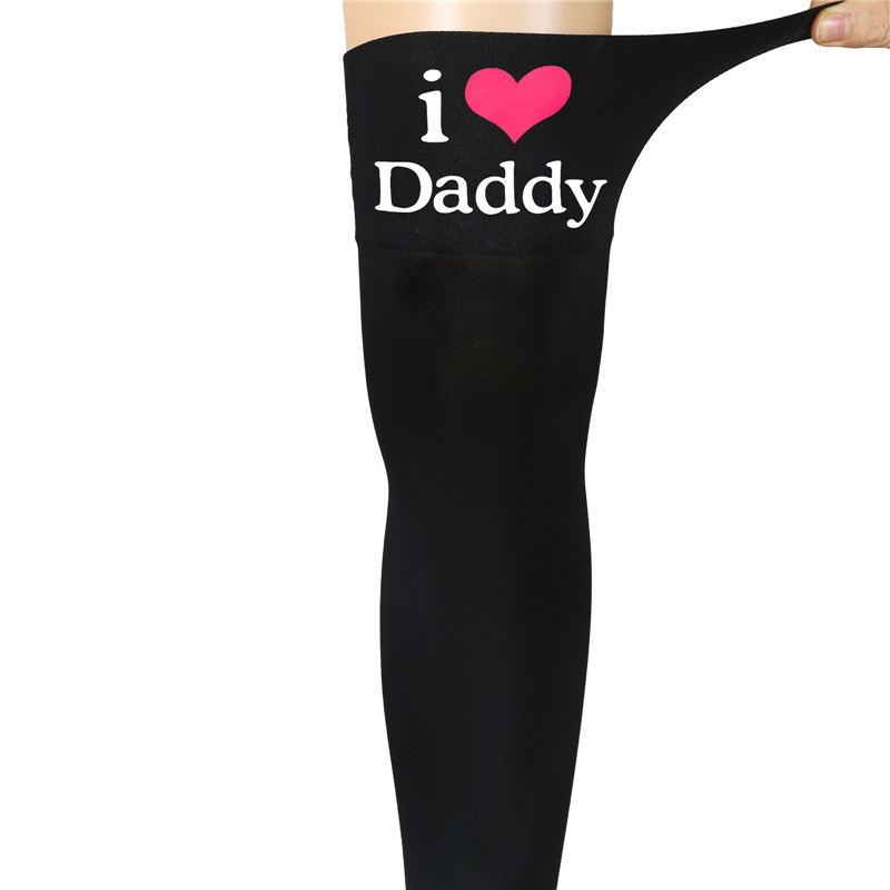 I Love Daddy Print Silk Stockings