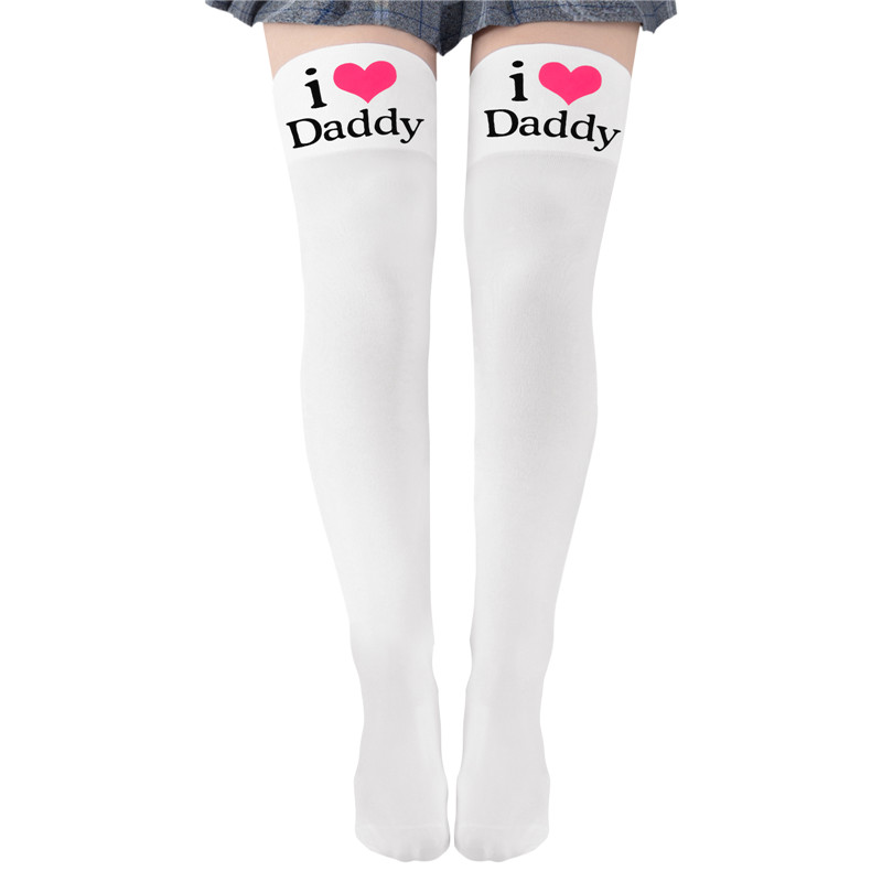 I Love Daddy Print Silk Stockings