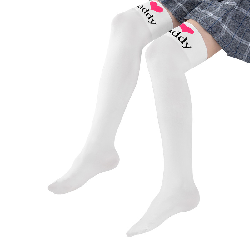 I Love Daddy Print Silk Stockings