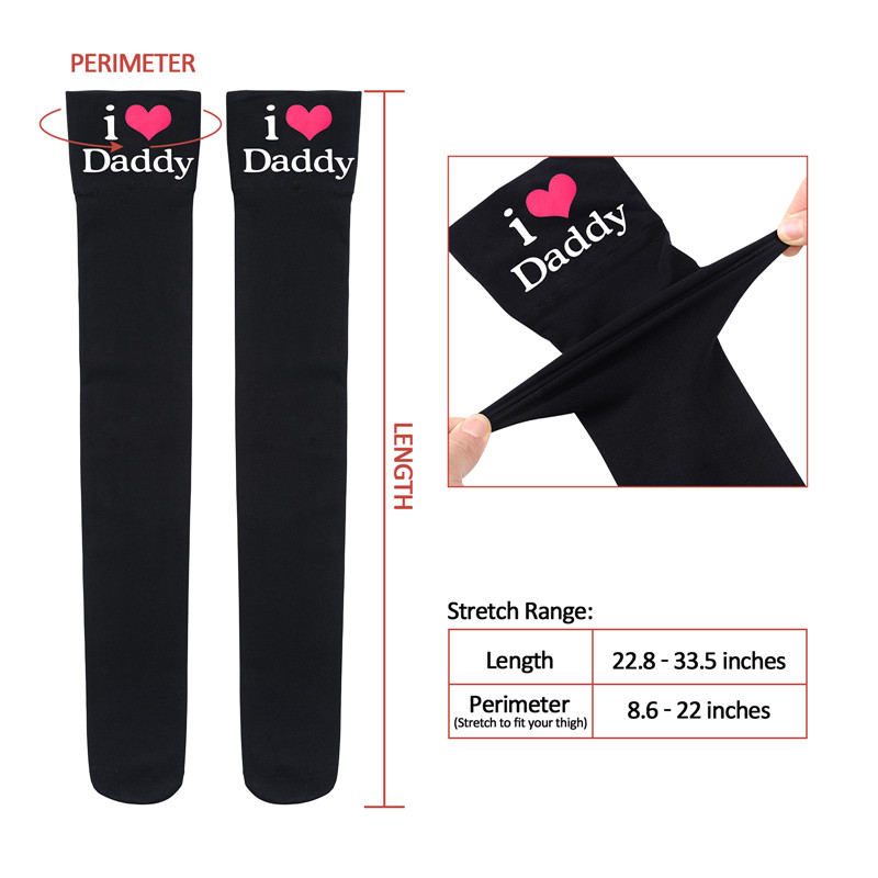 I Love Daddy Print Silk Stockings