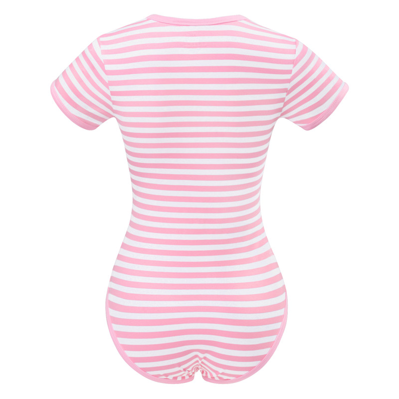 Essential Striped Adult Onesie Pink