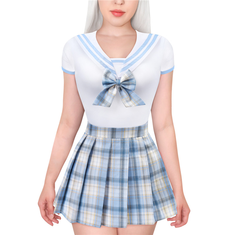 Magical Girl Pastel Plaid Onesie Skirt Set Blue
