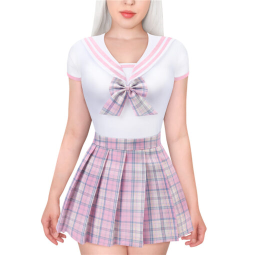 Magical Girl Pastel Plaid Onesie Skirt Set Pink