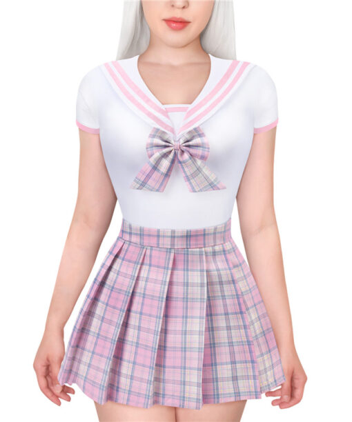 Magical Girl Pastel Plaid Onesie Skirt Set Pink