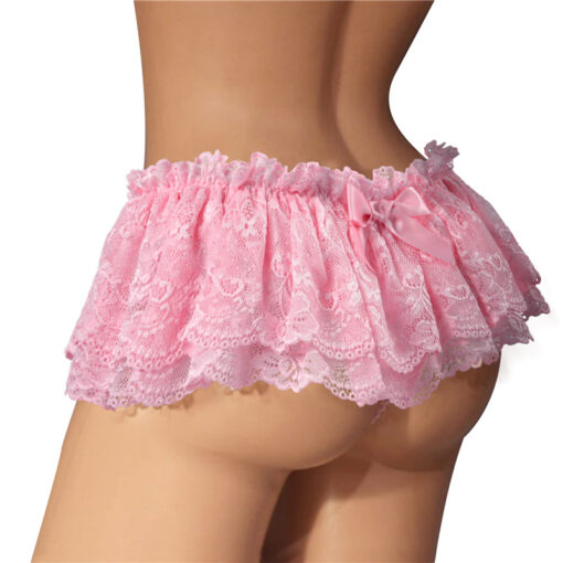 Sissy Lace Skirted Thong Panties Pink