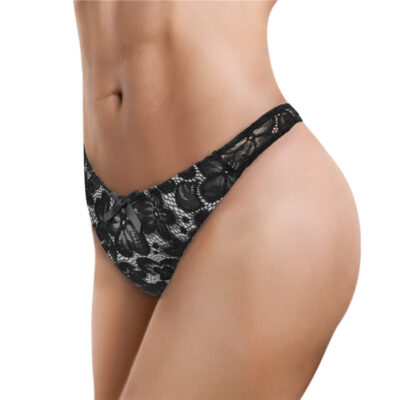 Mesh Flower Thong Tucking Gaff Panties Black