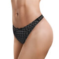 Mesh Houndstooth Thong Tucking Gaff Panties Black