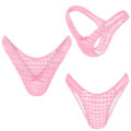 Mesh Houndstooth Thong Tucking Gaff Panties Pink