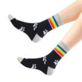 Rainbow Cuff Kitten Paw Cotton Mid Crew Socks 2 Pairs Set