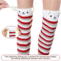 Cute Coral Fleece Thigh High Socks 2 Pairs Set – Scarf Bear & Red Stripe Bear