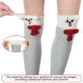 Cute Coral Fleece Thigh High Socks 2 Pairs Set – Scarf Bear & Red Stripe Bear