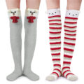 Cute Coral Fleece Thigh High Socks 2 Pairs Set – Scarf Bear & Red Stripe Bear