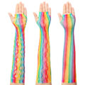 Rainbow Fishnet Long Gloves 3 Pairs Set