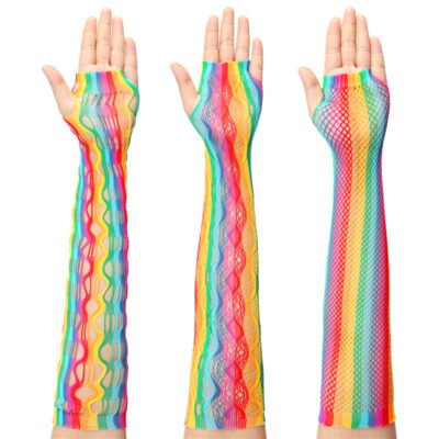 Rainbow Fishnet Long Gloves 3 Pairs Set