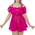 Unisex Mesh Seethrough Babydoll Dress Hot Pink