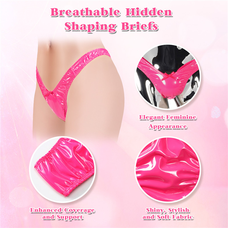 Little Secret Faux Leather Thong Tucking Gaff Panties Hot Pink