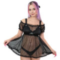 Unisex Mesh Seethrough Babydoll Dress Black