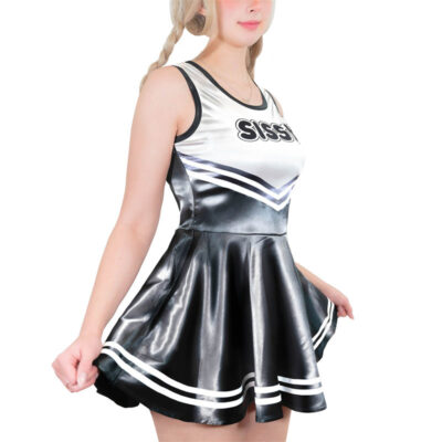Shiny Satin Cheer SissyUniversity Mini Dress Black
