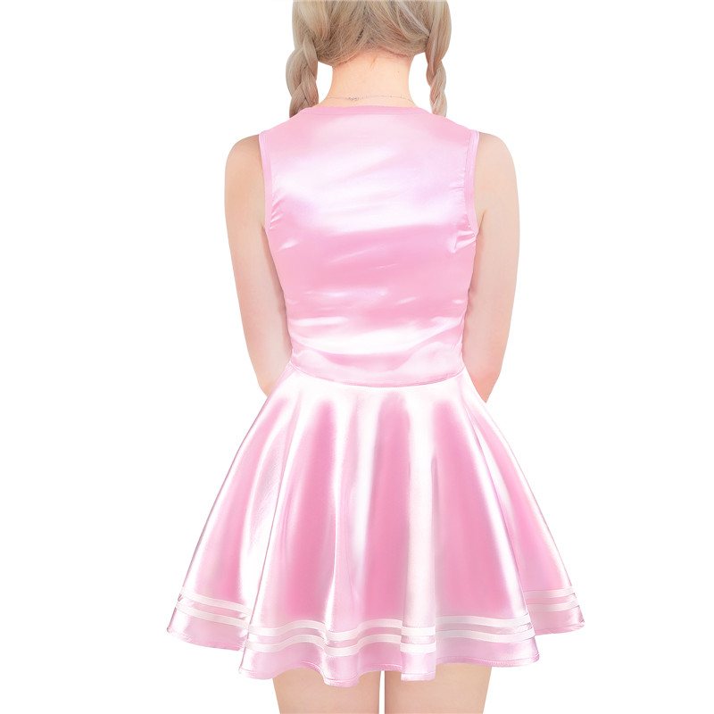 Shiny Satin Cheer SissyUniversity Mini Dress Pink
