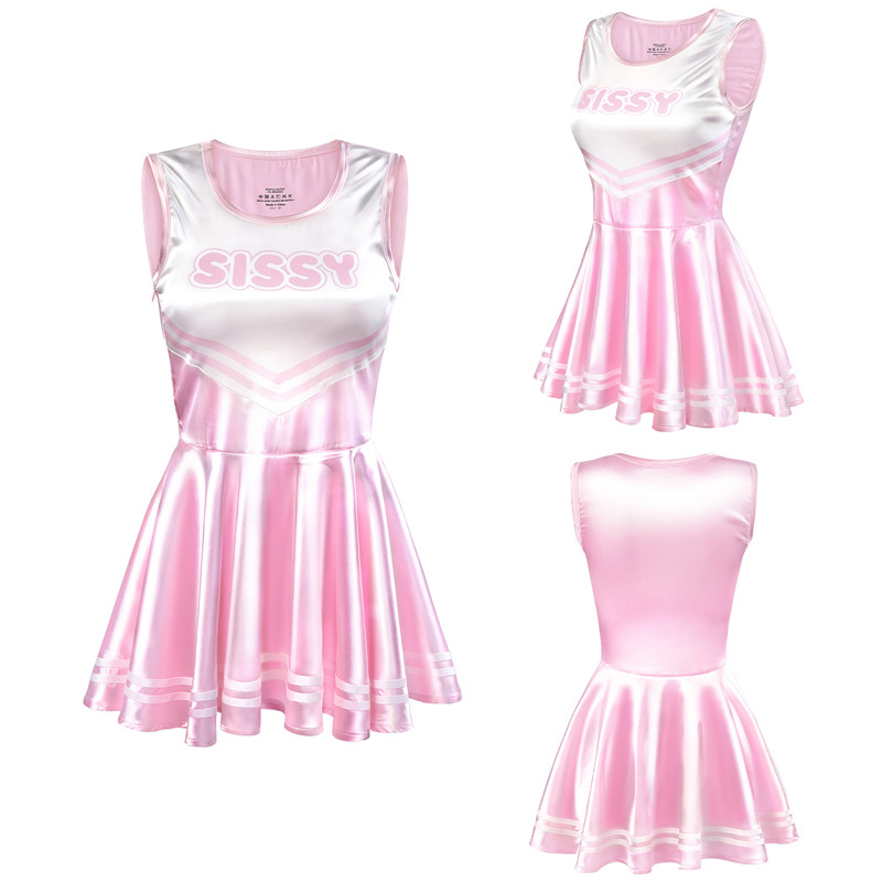 Shiny Satin Cheer SissyUniversity Mini Dress Pink