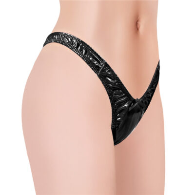 Little Secret Faux Leather Thong Tucking Gaff Panties Black