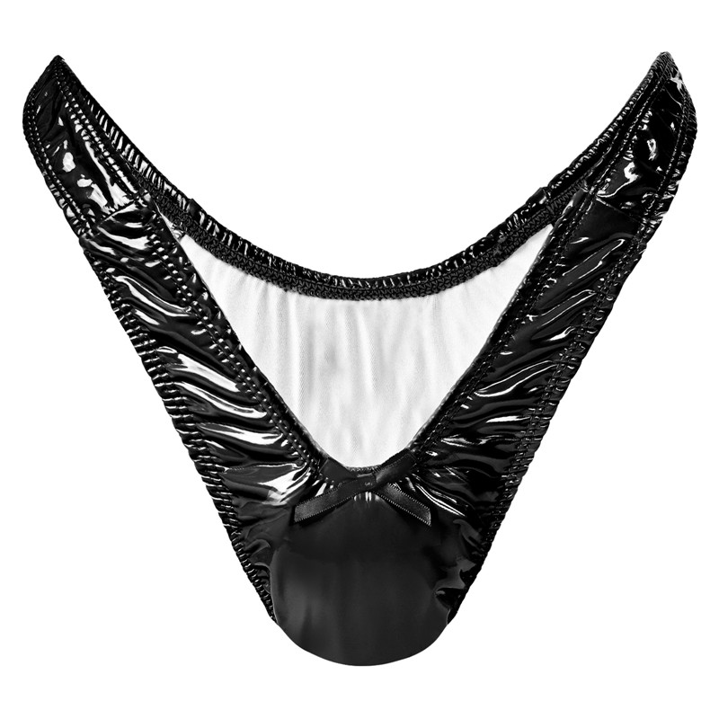 Little Secret Faux Leather Thong Tucking Gaff Panties Black