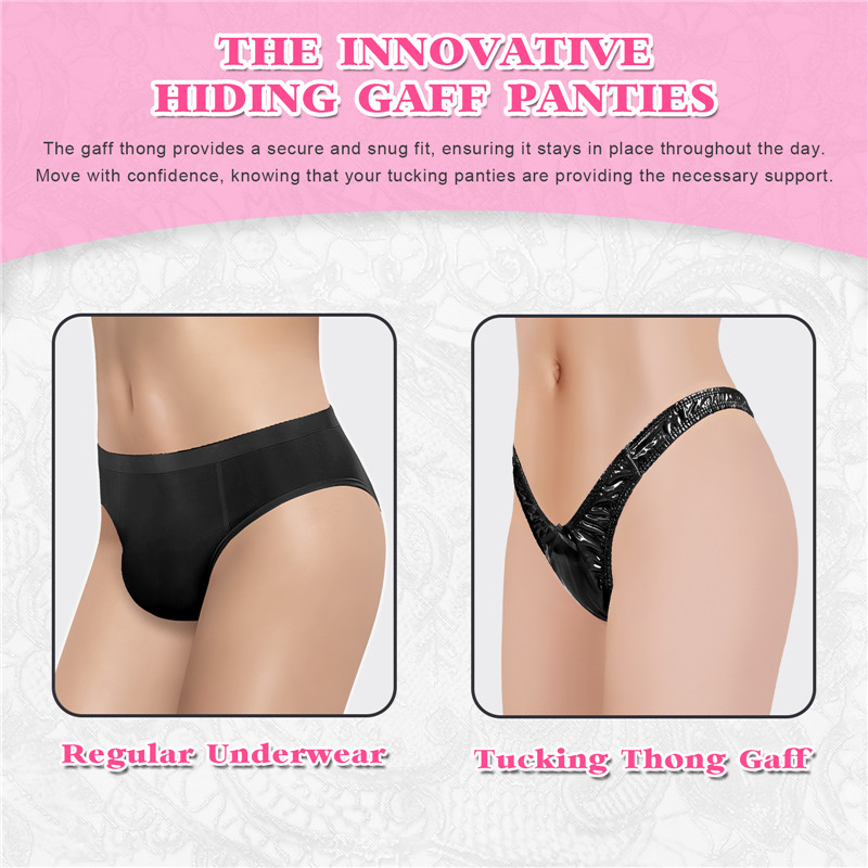 Little Secret Faux Leather Thong Tucking Gaff Panties Black