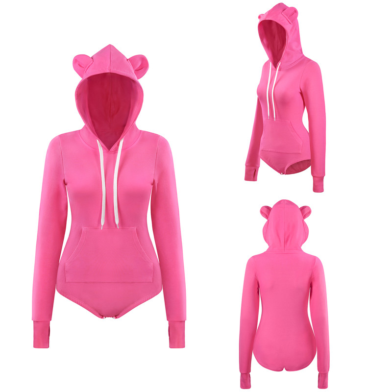 Cozy Bear Hoodie Sweatshirt Onesie Hot Pink