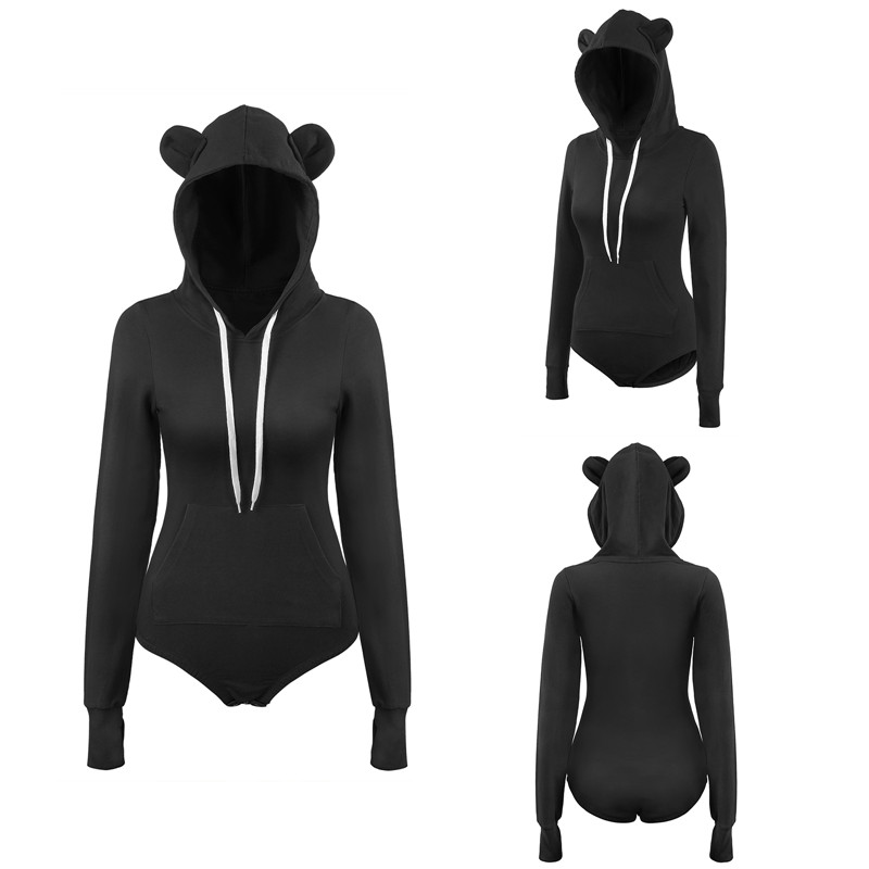 Cozy Bear Hoodie Sweatshirt Onesie Black