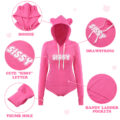 Cozy Sissy Bear Hoodie Sweatshirt Onesie Hot Pink