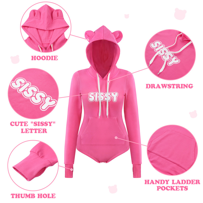 Cozy SissyUniversity Bear Hoodie Sweatshirt Onesie Hot Pink