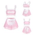 Sissy Maid See-through Bralette Skirted Panties Set Pink