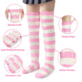 Coral Fleece Knee High Long Striped Socks 2 Pairs Set – Blue & Pink