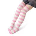 Coral Fleece Knee High Long Striped Socks 2 Pairs Set – Blue & Pink