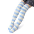 Coral Fleece Knee High Long Striped Socks 2 Pairs Set – Blue & Pink