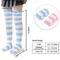 Coral Fleece Knee High Long Striped Socks 2 Pairs Set – Blue & Pink