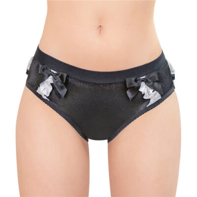 Pretty Satin Ruffled Lace Bow Panties Black