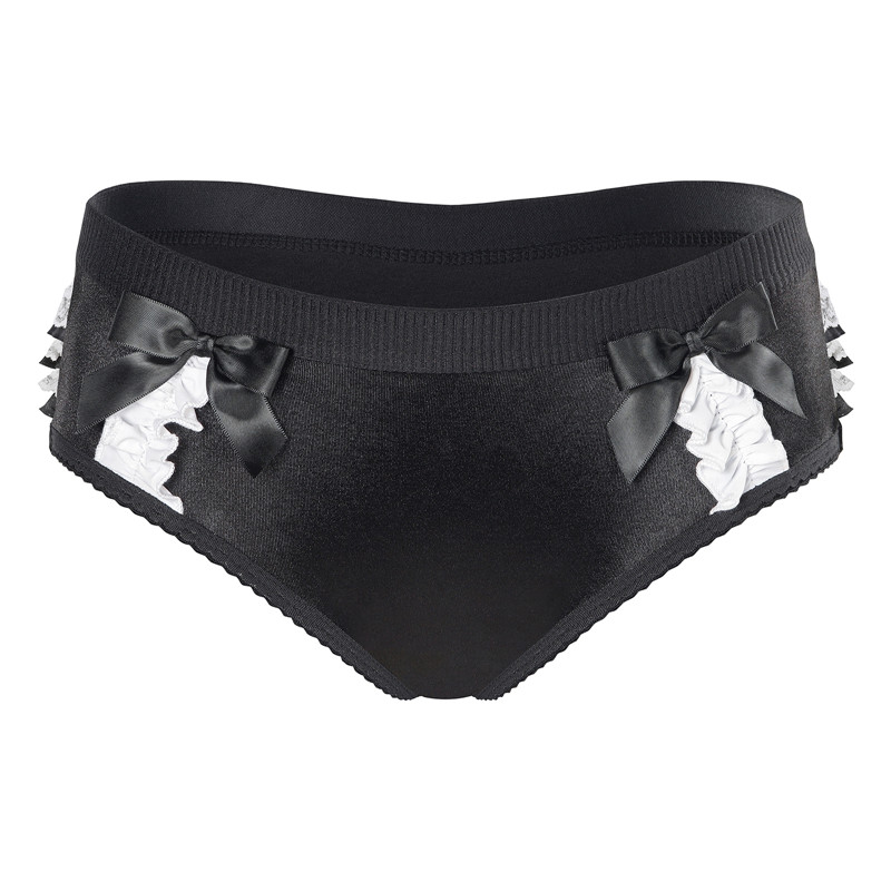 Pretty Satin Ruffled Lace Bow Panties Black