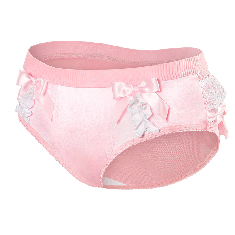Pretty Satin Ruffled Lace Bow Panties Pink