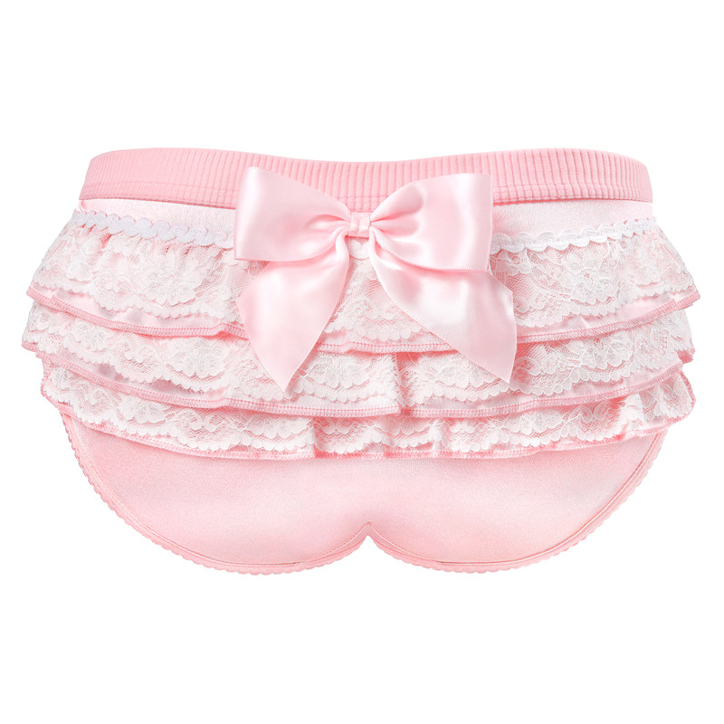 Pretty Satin Ruffled Lace Bow Panties Pink